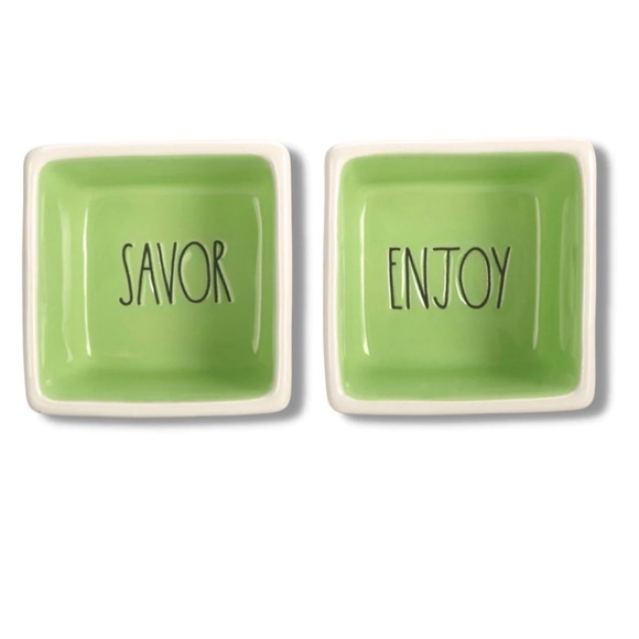 NWT Rae Dunn Savor + Enjoy Bowl Set in Lime Green Stone - Picture 1 of 4